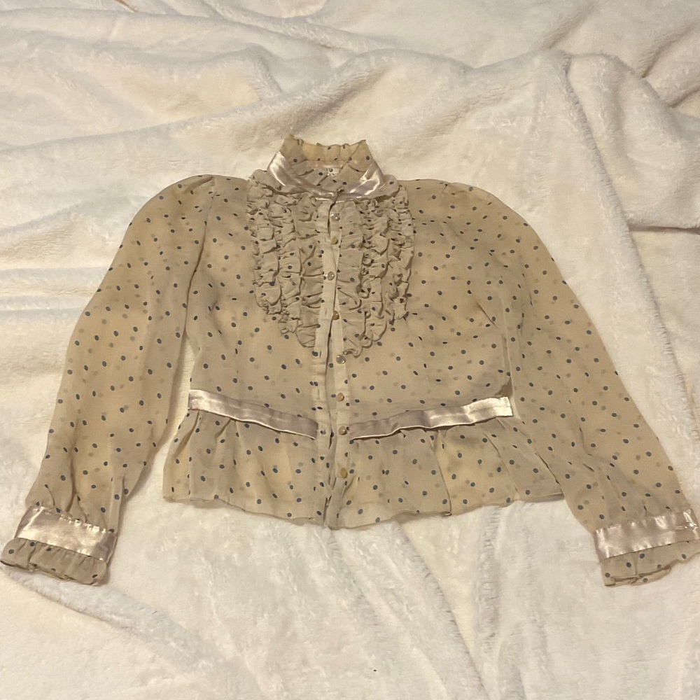 Women's Beige Polka Dot Button Down Shirt